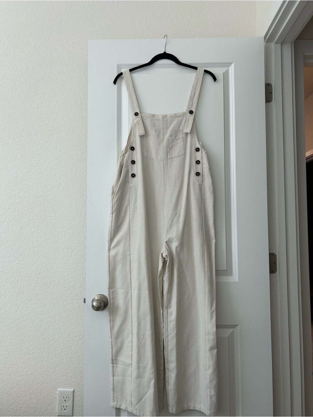 Amazon Essentials Cream Pinstripe Straight-Leg Overalls
